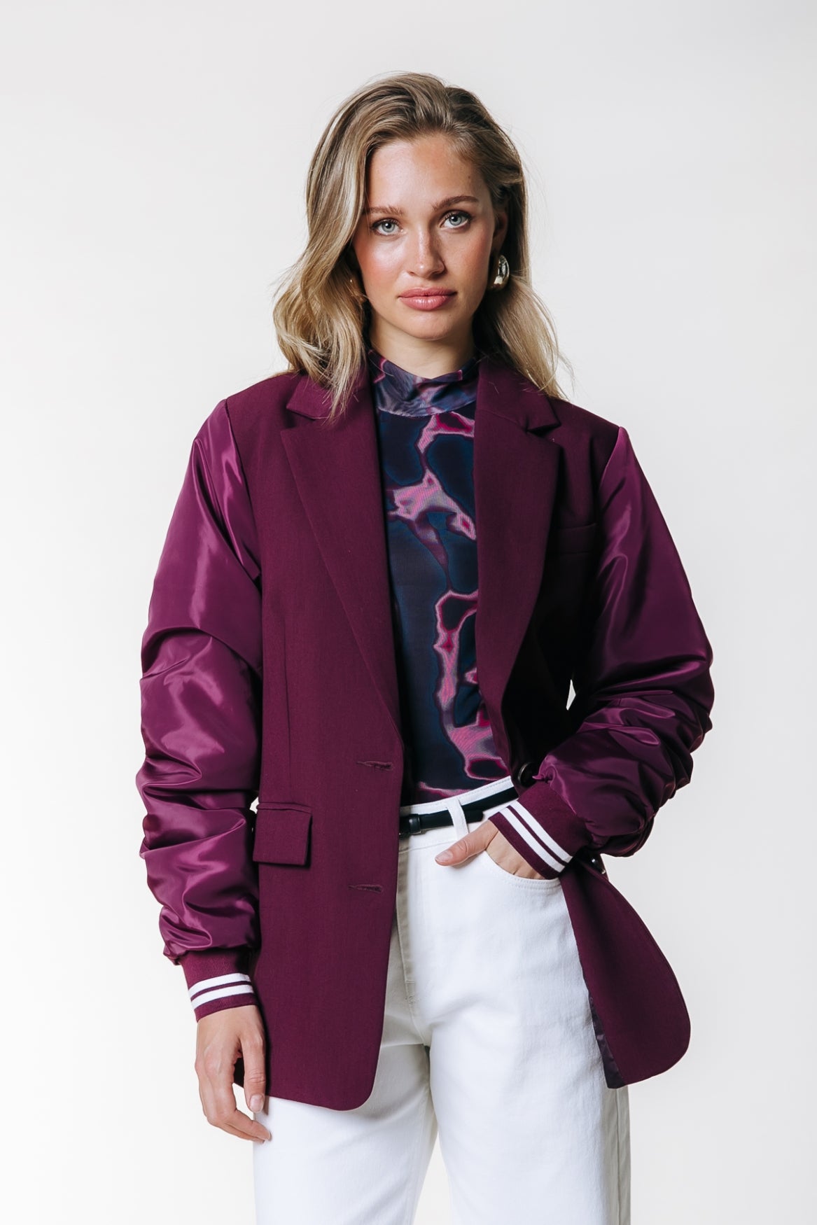 Gemma Contrast Blazer | Merlot Red