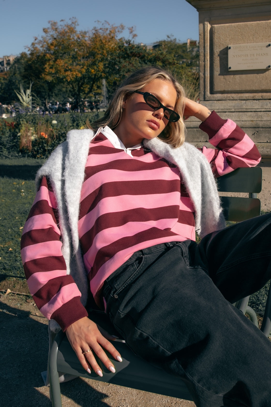 Skyler Gestreiftes Boyfriend-Polo | Merlot-Rot