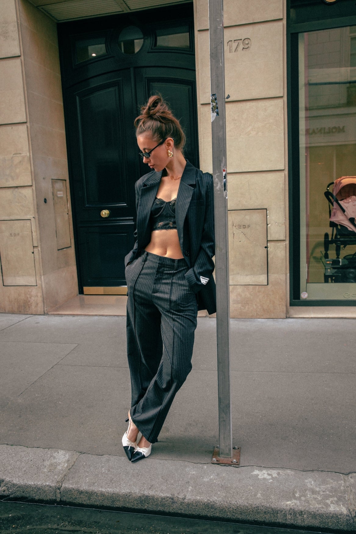 Rus Pinstripe Straight Pants | Black