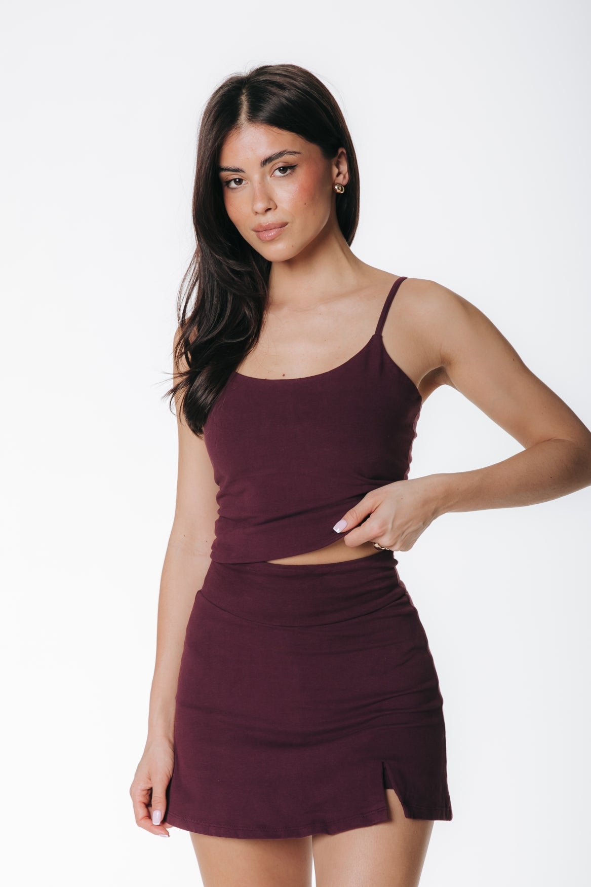 Fitted Strap Top | Merlot Red