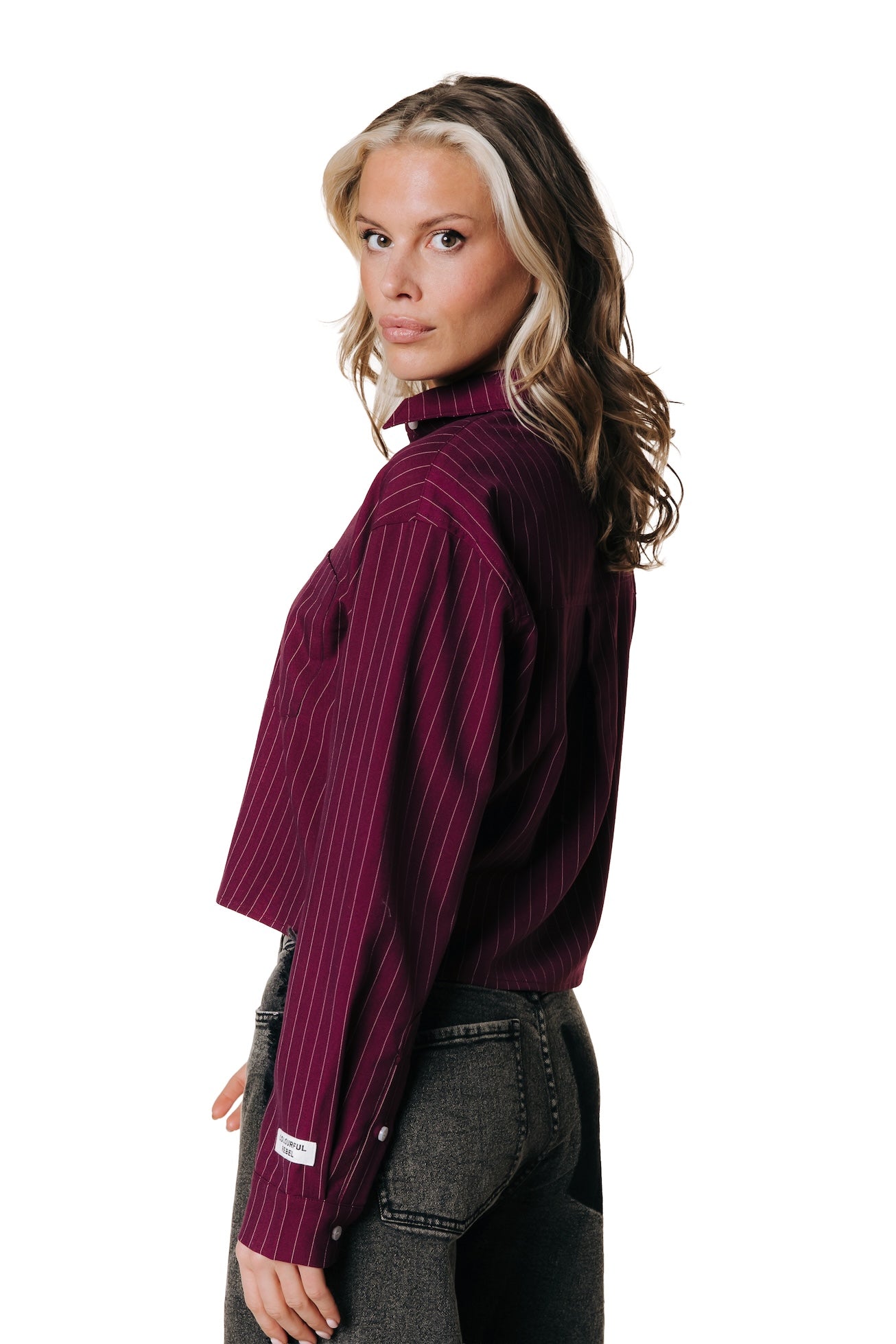 Aliya Striped Cropped Blouse | Bordeaux