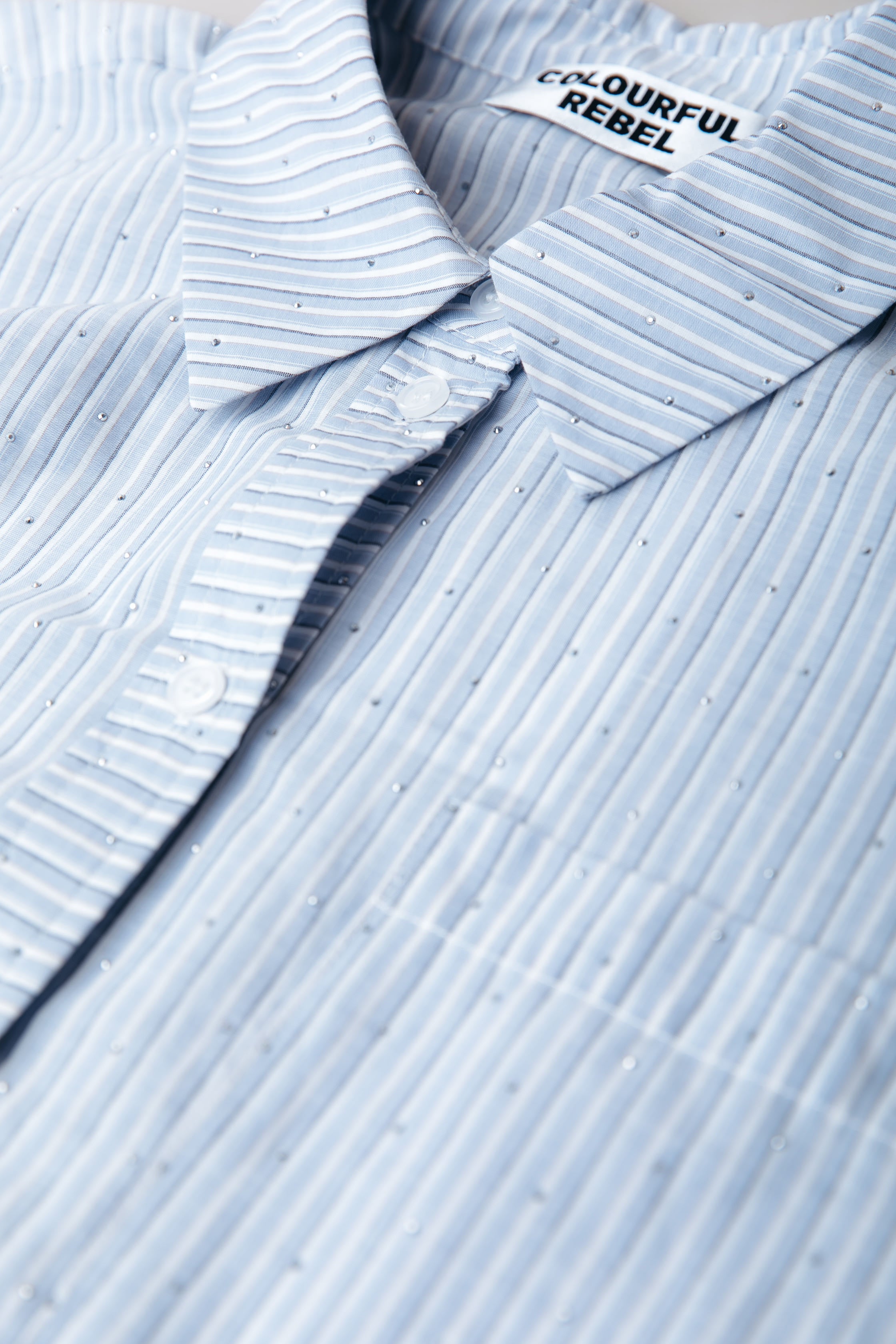Talia Rhinestone Stripe Blouse | Light Blue
