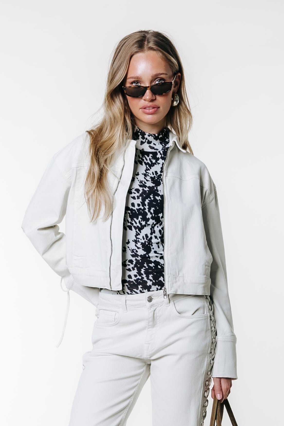 Olaine Braided Sleeve Denim Blouse | Beige