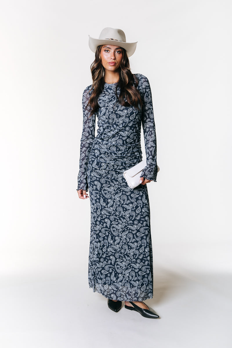 Maude Paisley Mesh Dress Denim blue