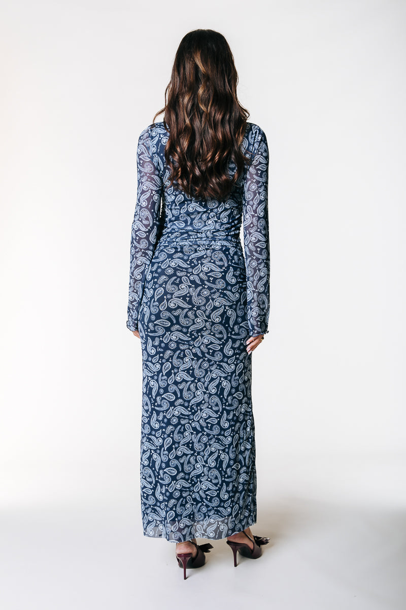 Maude Paisley Mesh Dress | Denim blue