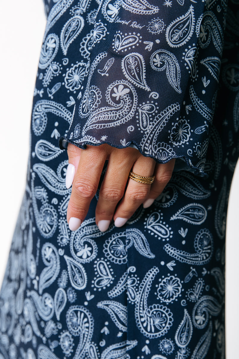 Maude Paisley Mesh Dress | Denim blue