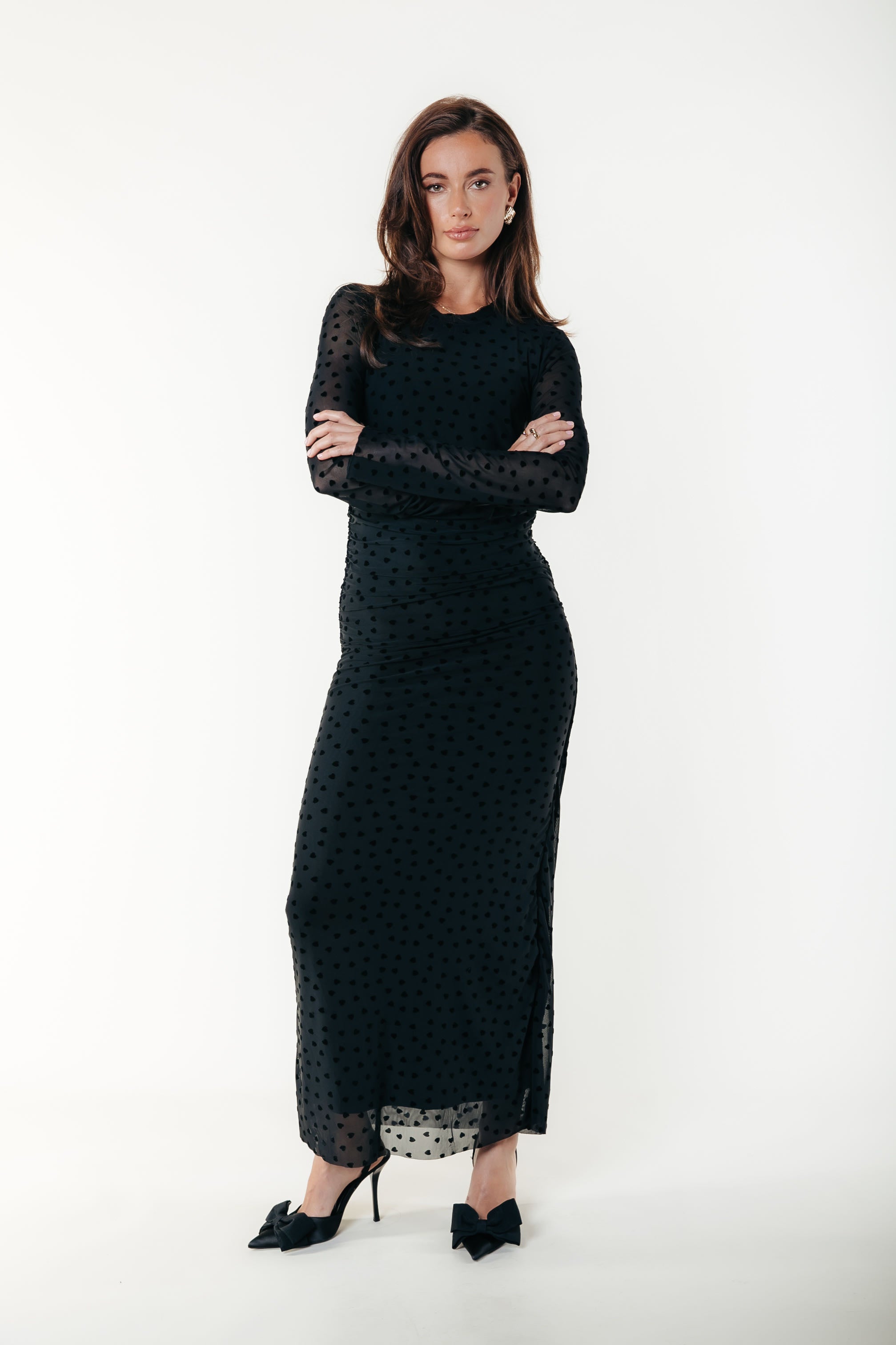 Maude Hearts Mesh Dress Black