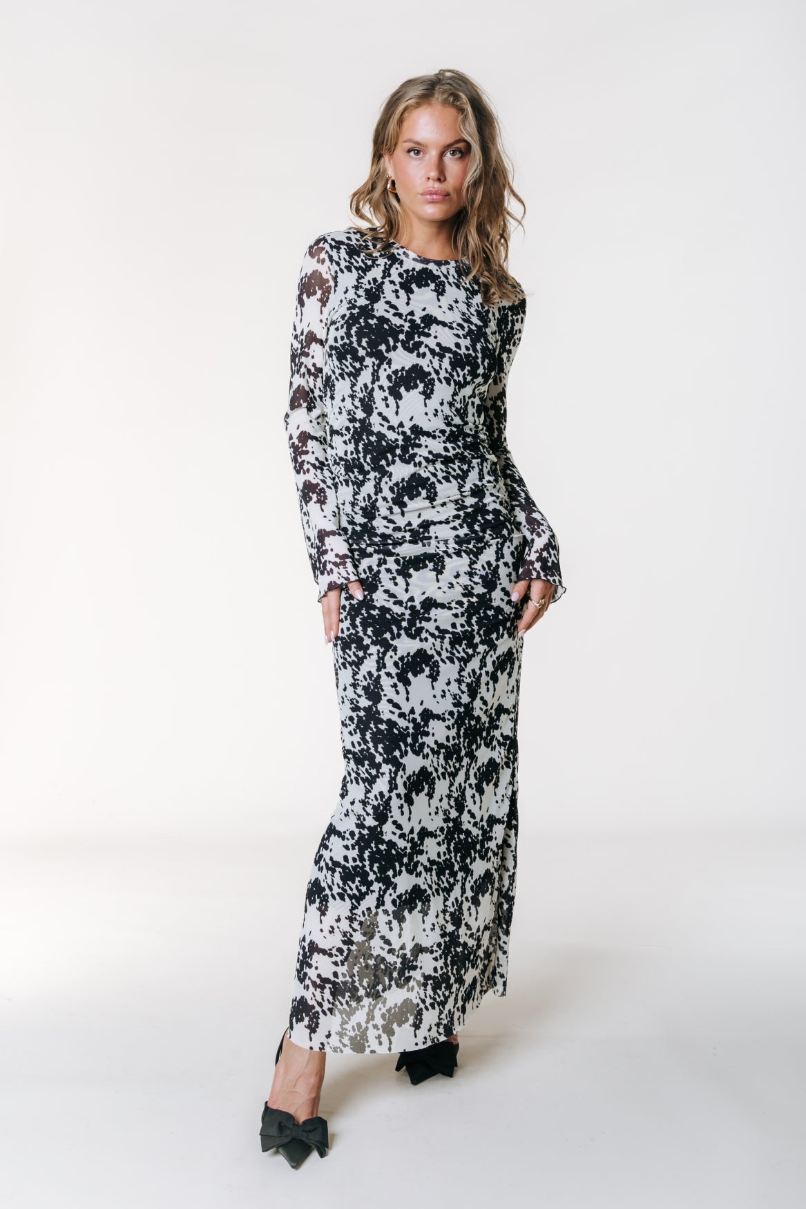 cow print dress long sleeve Maude Cow Mesh Dress