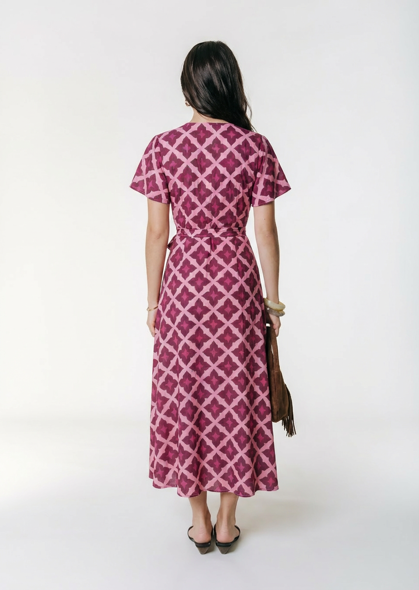 Ava Geo Wrap Dress | Multicolor