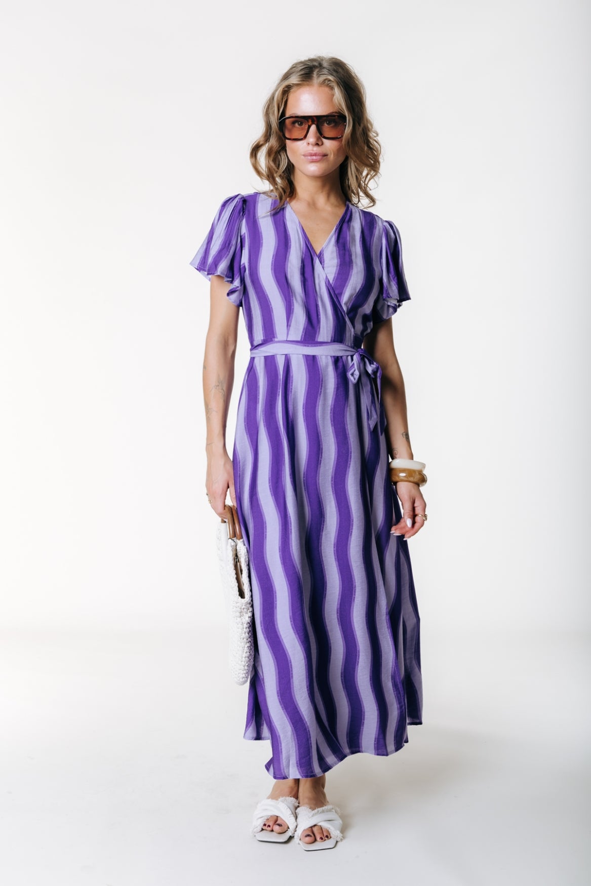Ava Wavy Stripe Dress | Dark Lavender
