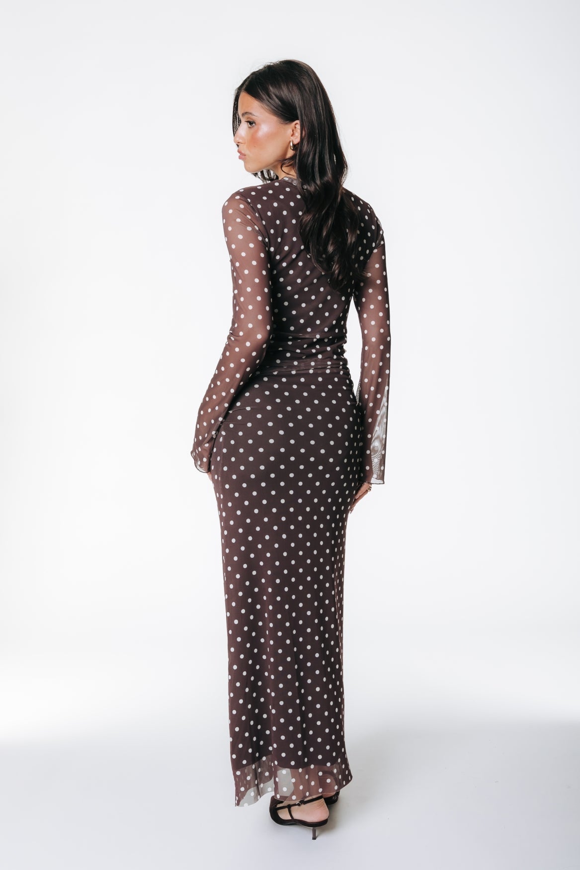 Maude Dots Mesh Maxi Dress | Brown