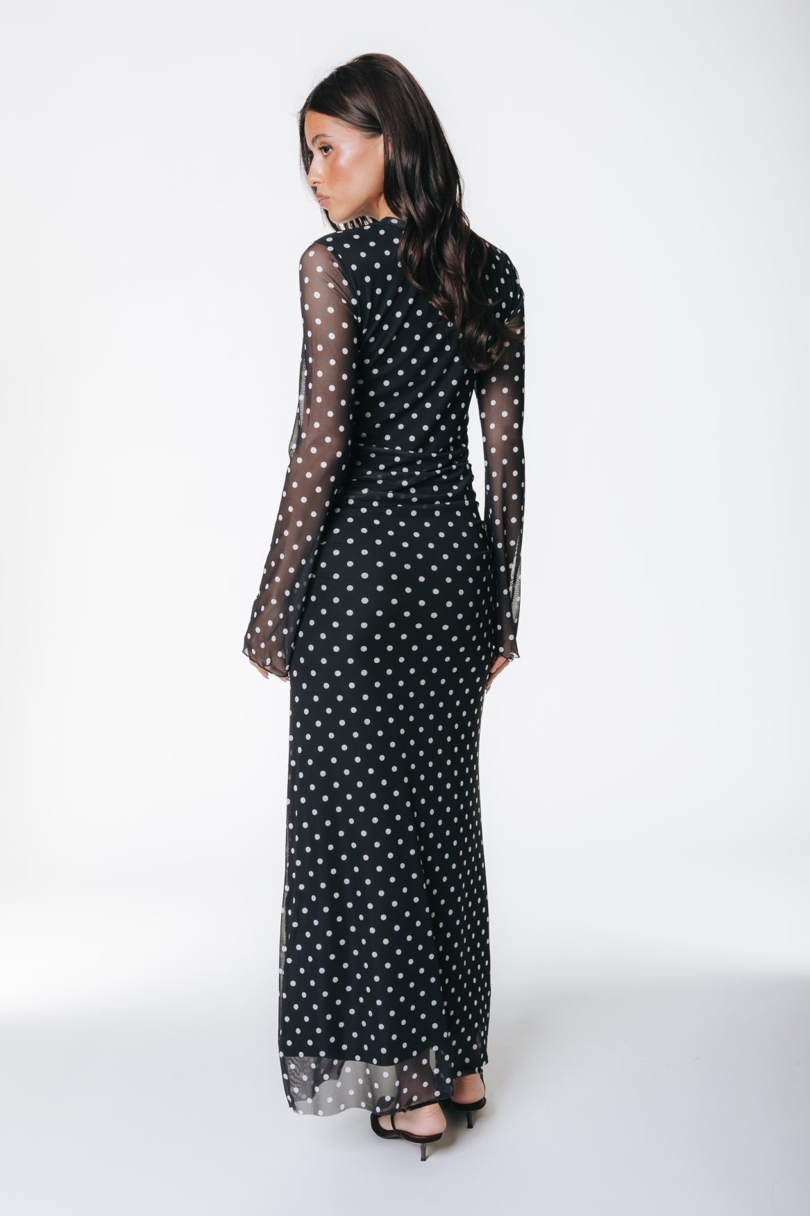 Maude Dots Mesh Maxi Dress | Black