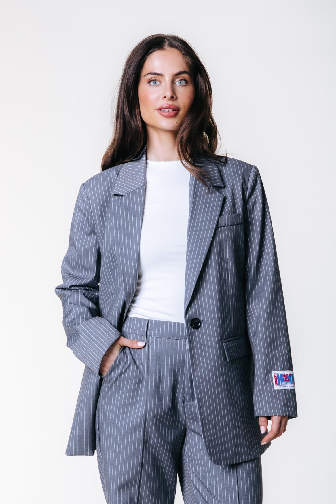 Jesra Stripe Blazer | Dark grey