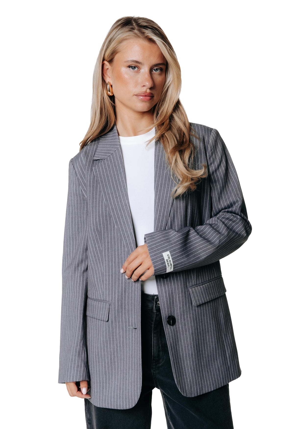 Gemma Pinstripe Blazer | Dark grey
