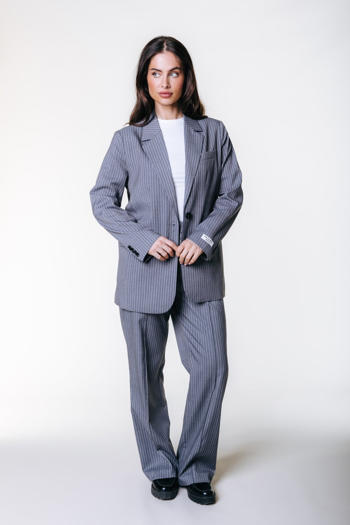 Gemma Pinstripe Blazer | Dark grey
