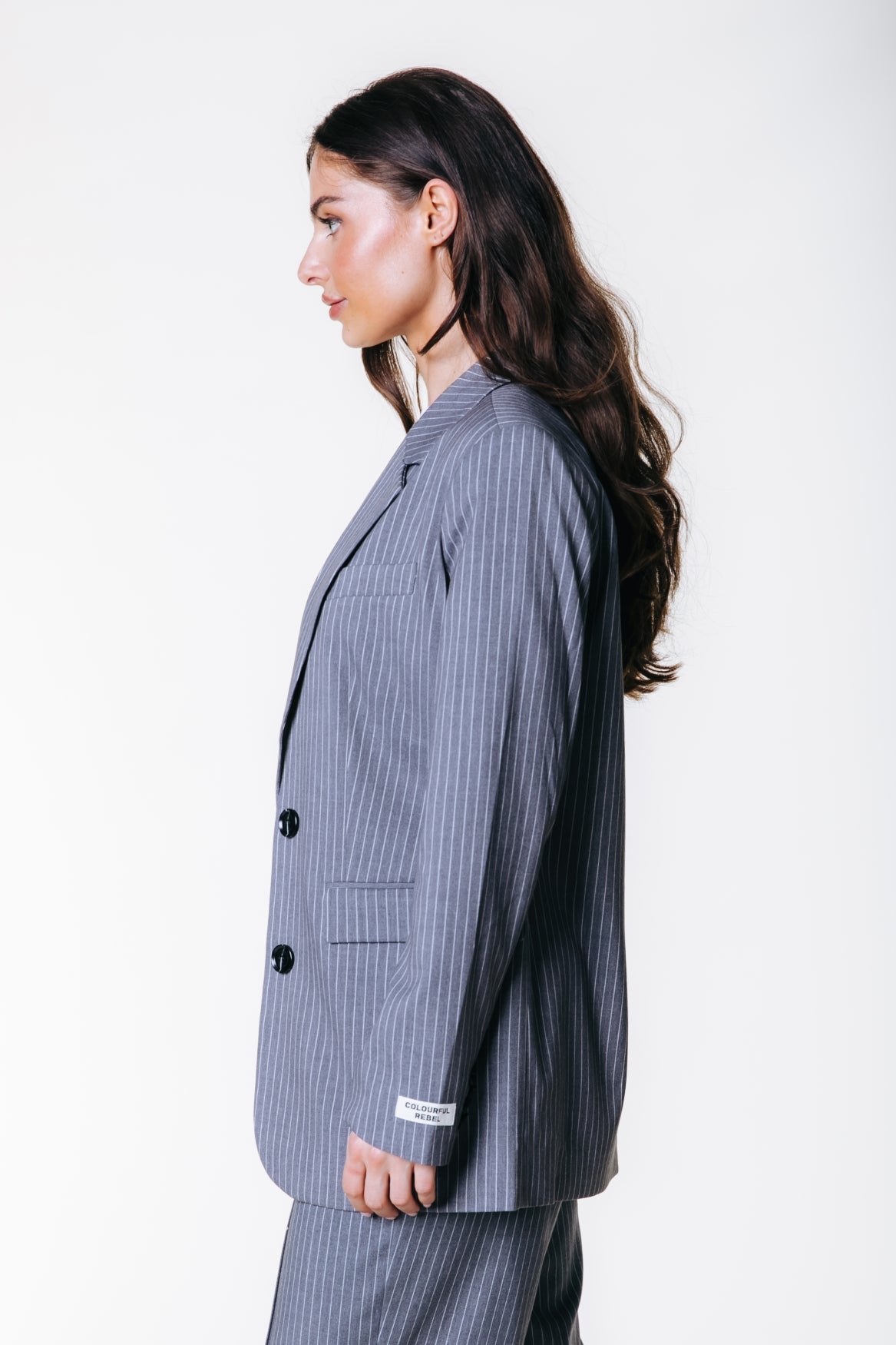 Gemma Pinstripe Blazer | Dark grey