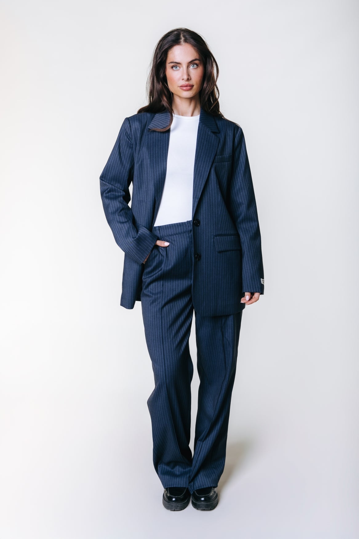 Gemma Pinstripe Blazer | Dark blue