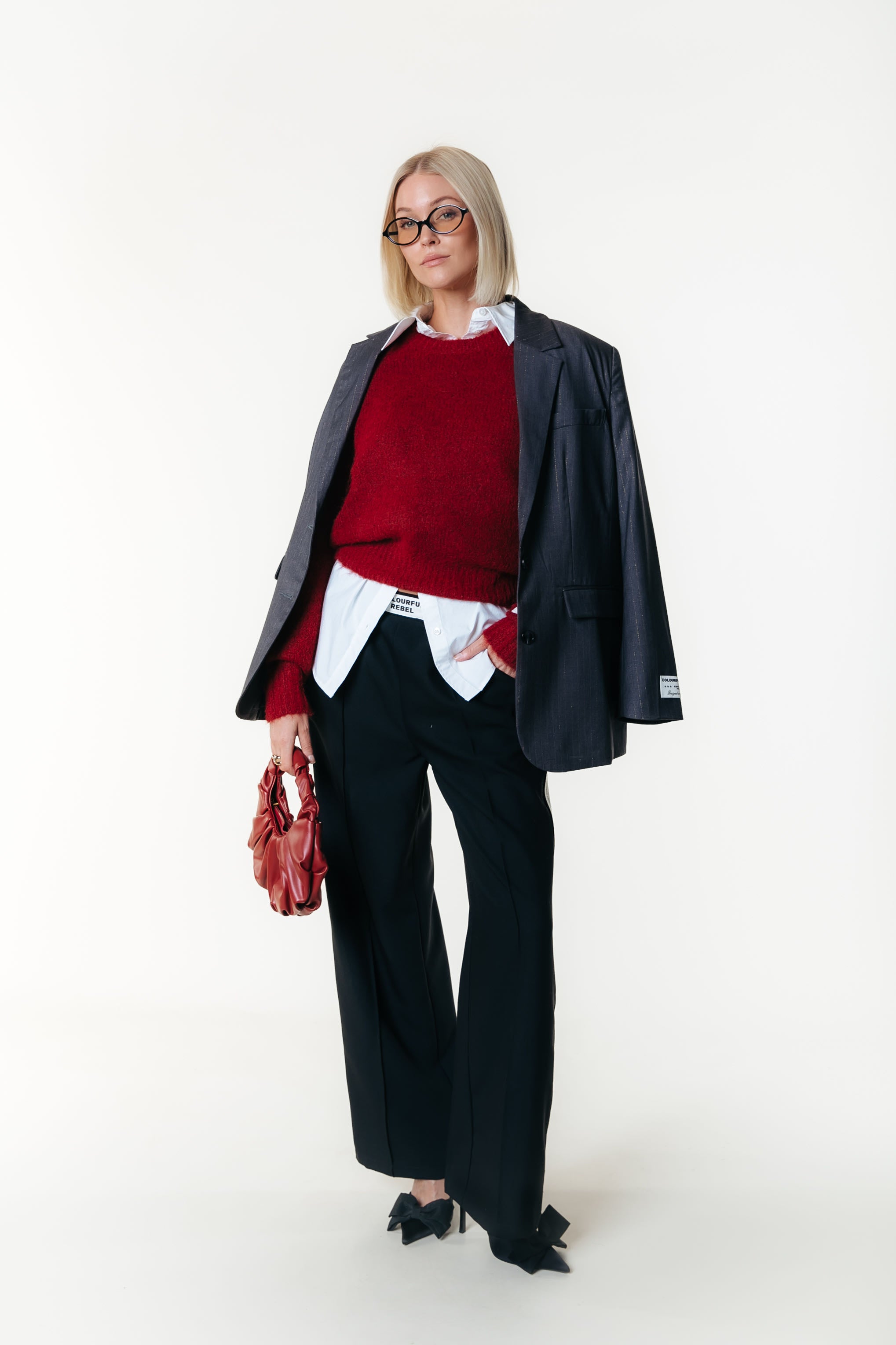 Gemma Lurex Pinstripe Blazer | Dark grey