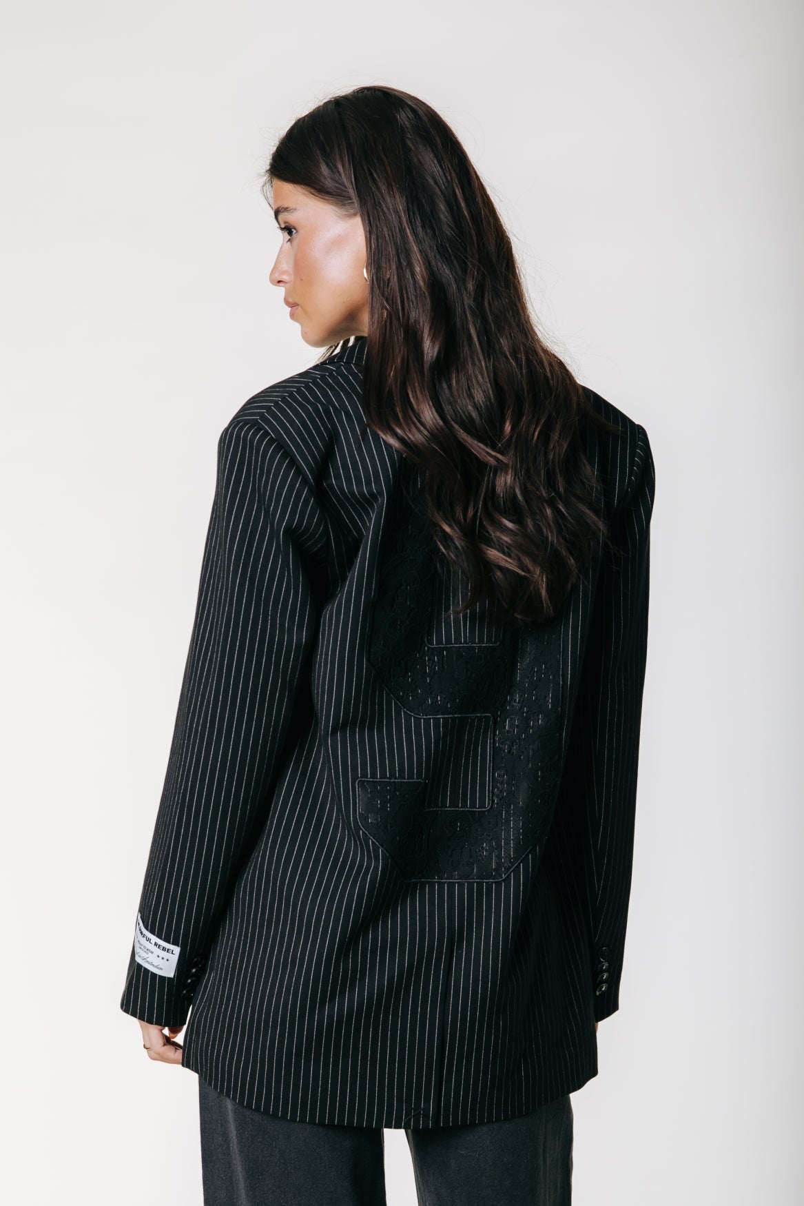 Jesra Pinstripe No 9 Lace Blazer | Black/white