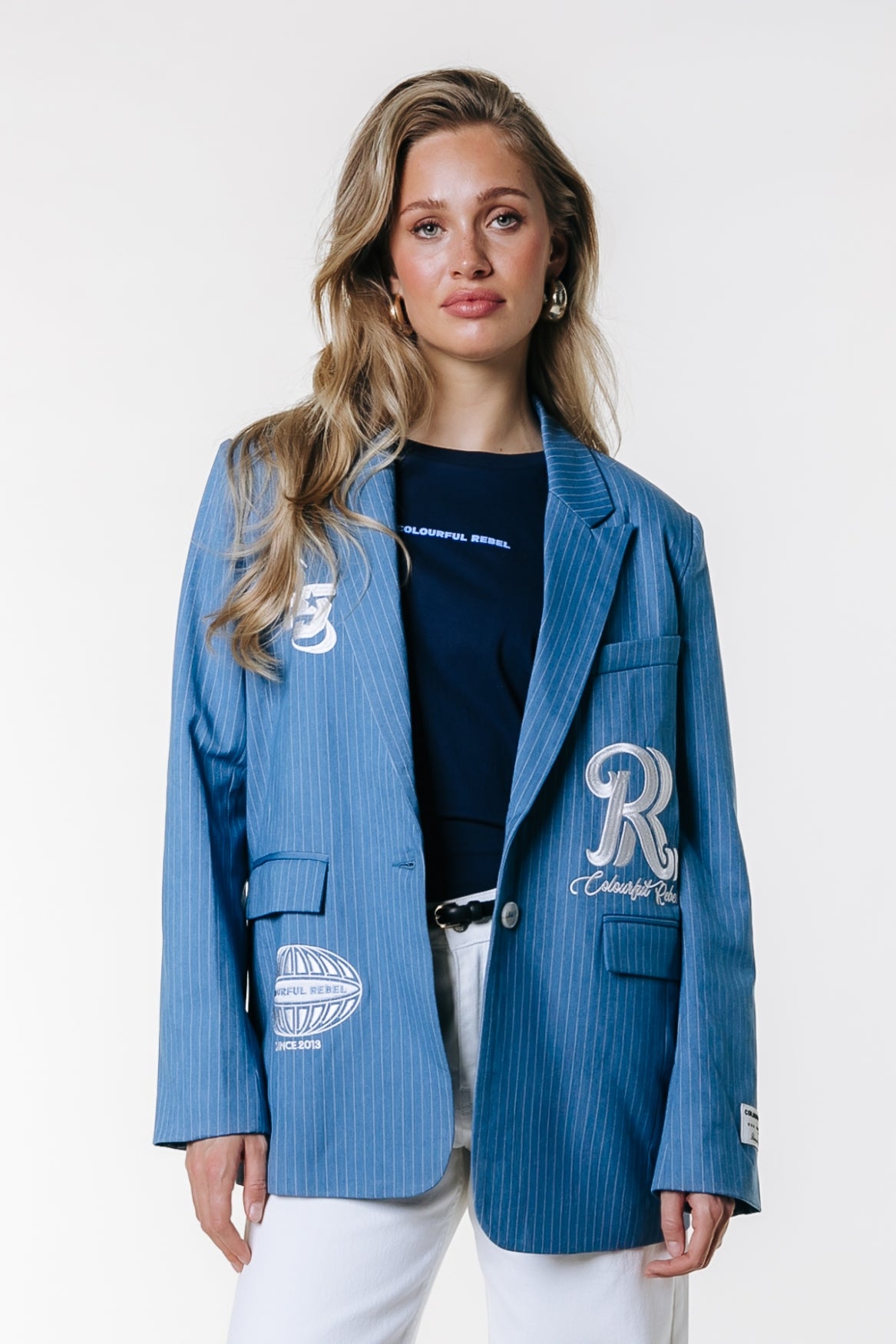 Jesra Pinstripe Melange Single Breasted Blazer | Mid grey blue