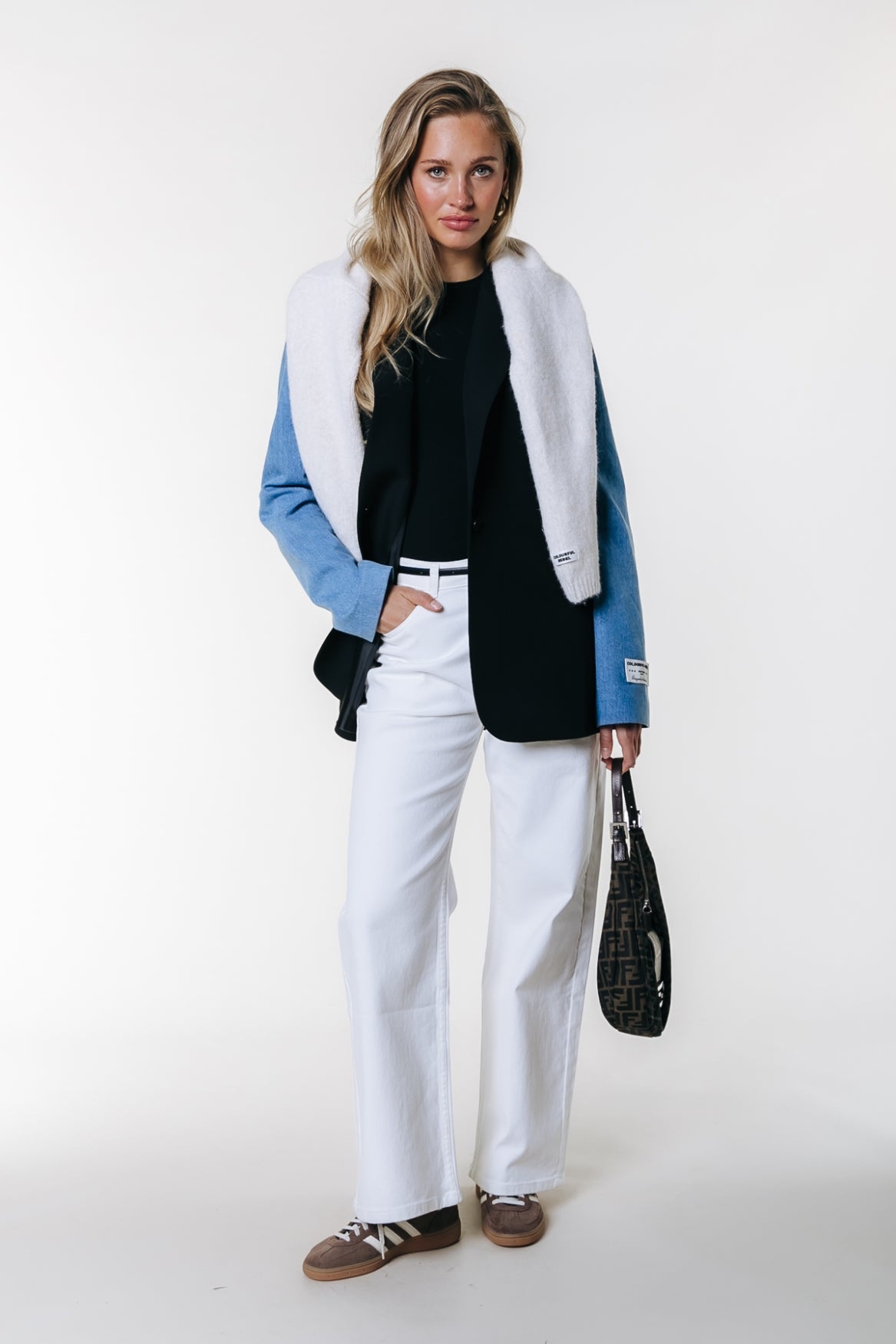 Mimmi Denim Contrast Sleeve Single Breasted Blazer | Black