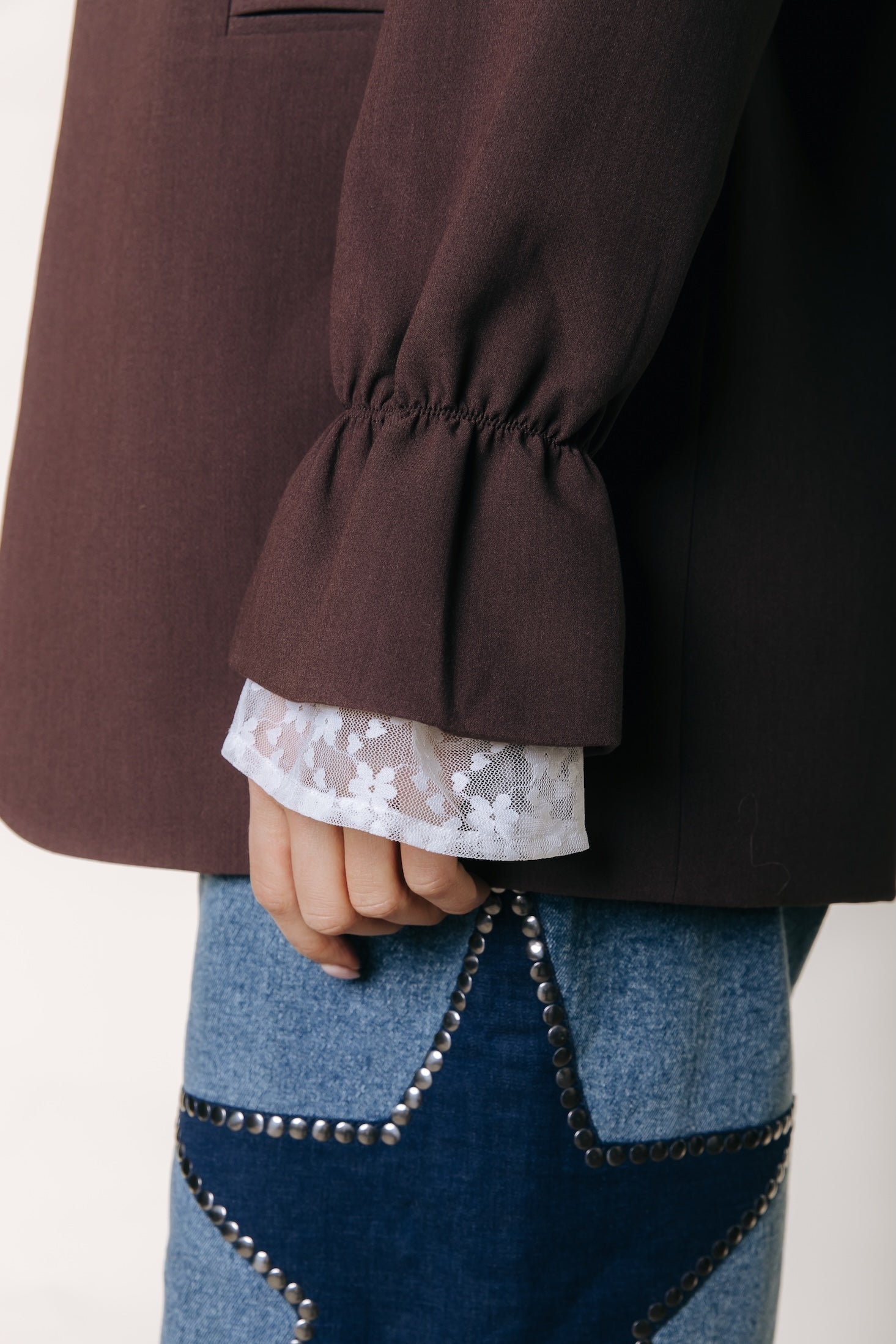 Mimmi Lace Sleeve Blazer | Brown