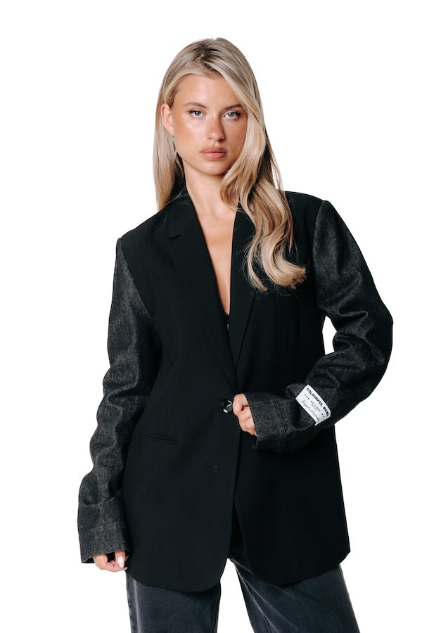 Mimmi Denim Sleeve Blazer | Black