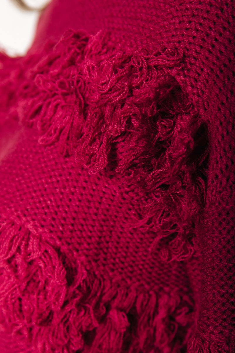 Alba Fringe Knit | Raspberry Wine