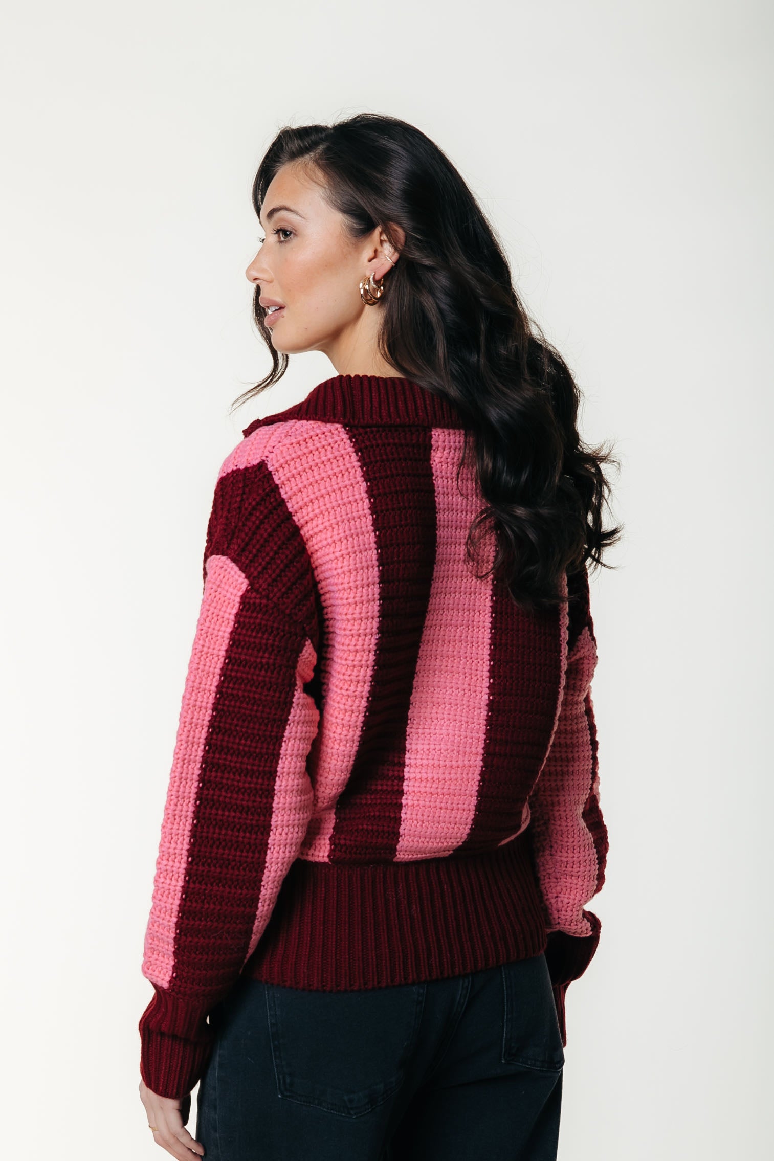 Yfke Stripe Zip Knit | Pink/Red