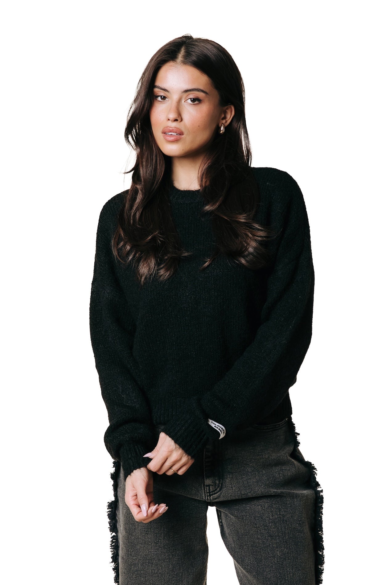 Olivia Strickpullover mit Rundhalsausschnitt | Schwarz