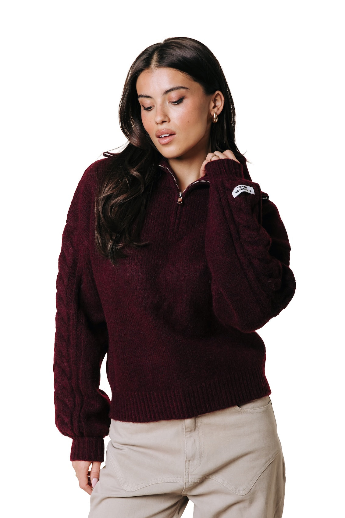 Luna Zip Sweat | Bordeaux