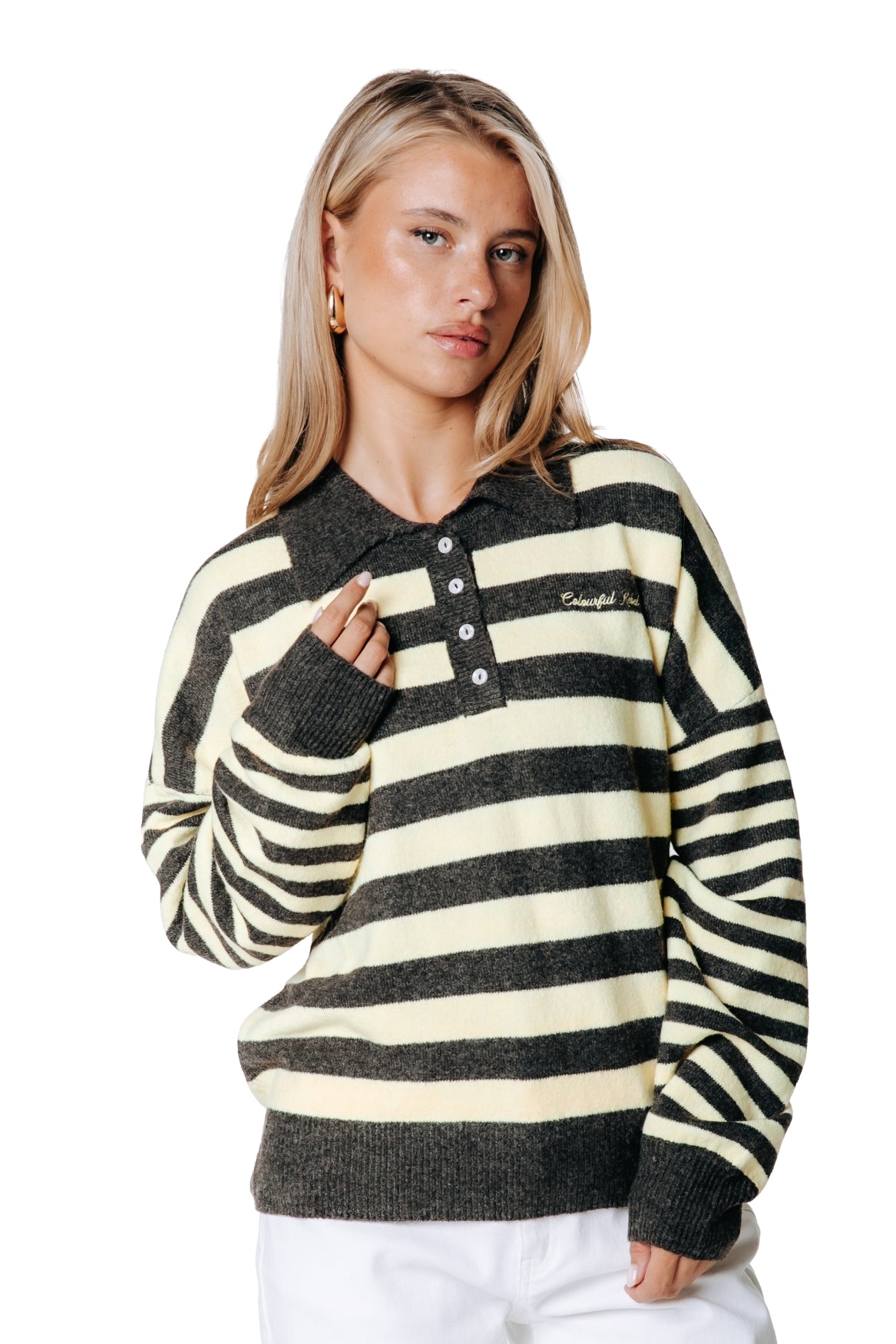 Linsey Striped Fluffy Knit | Brown / Yellow