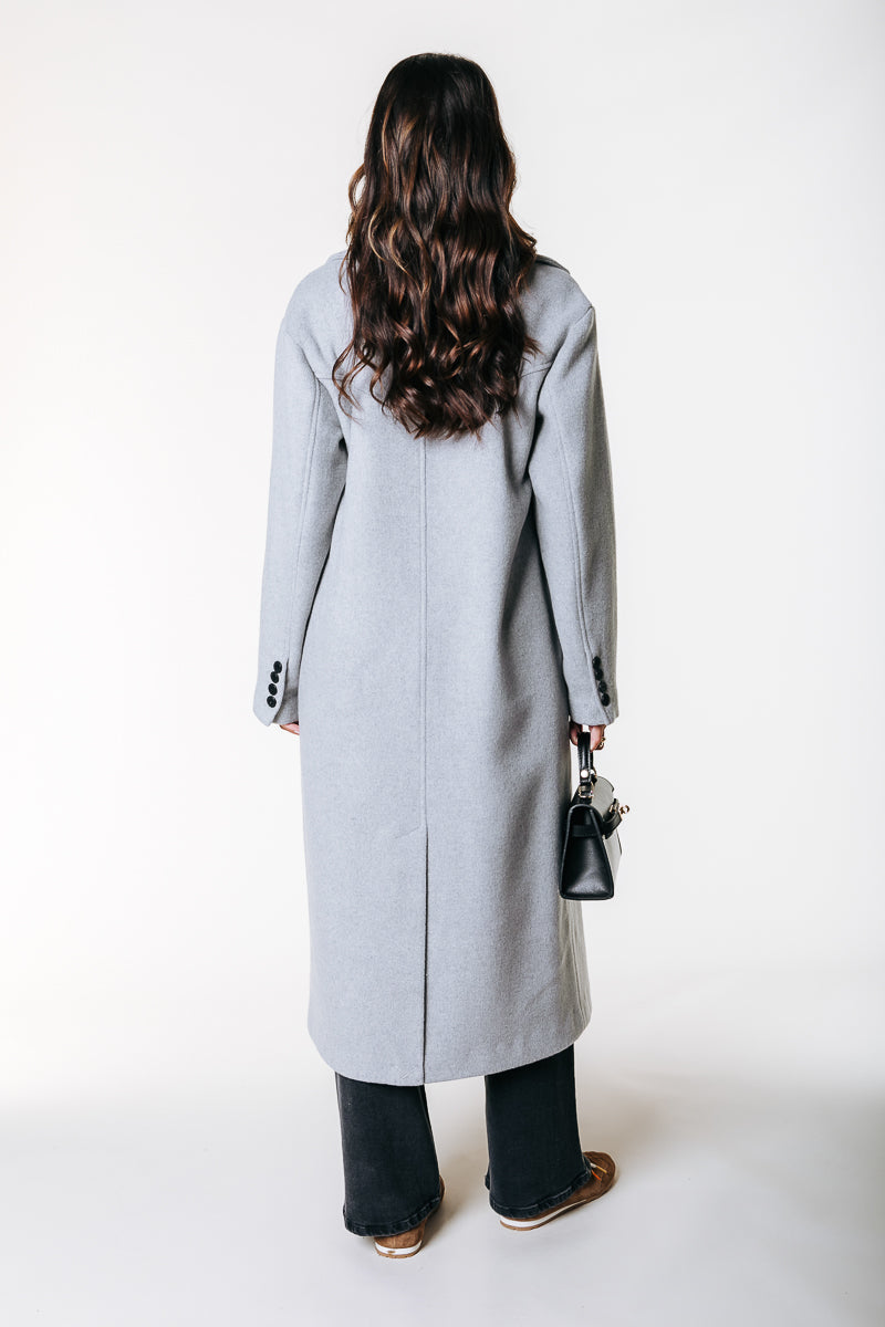 Zania Wool Long Coat | Light grey melange