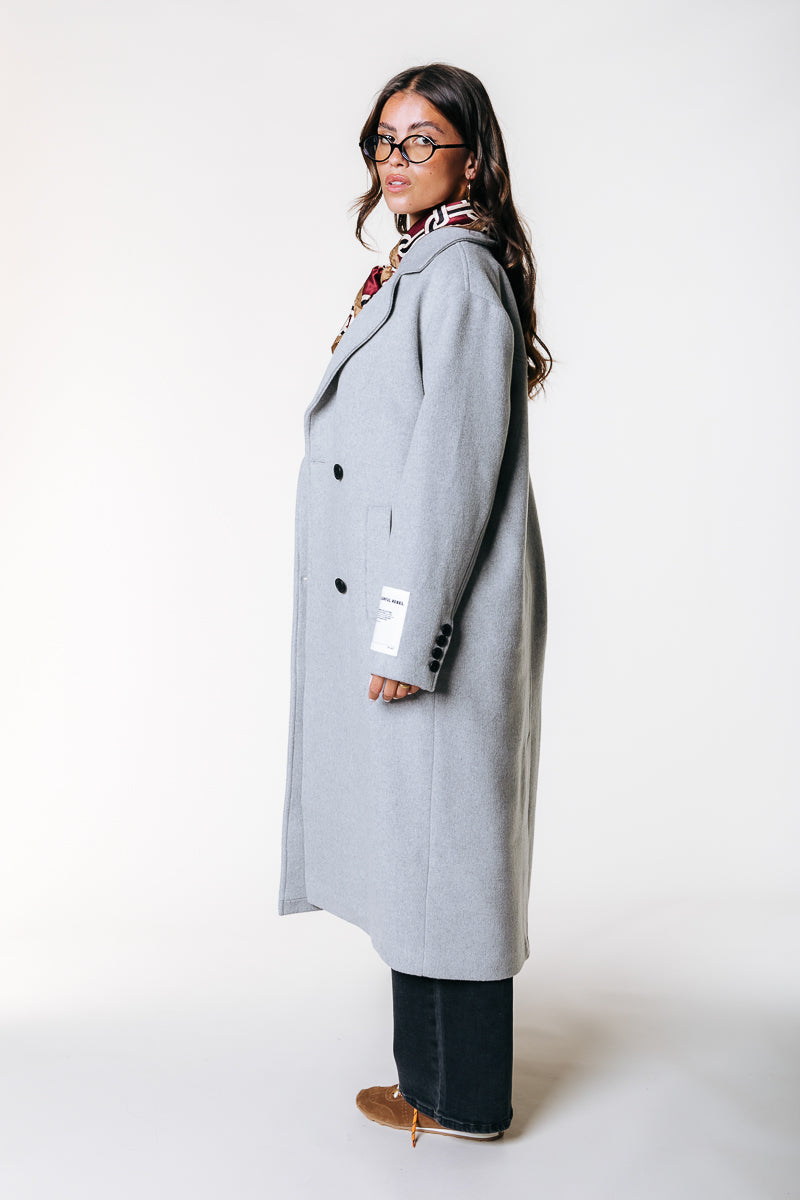Zania Wool Long Coat | Light grey melange