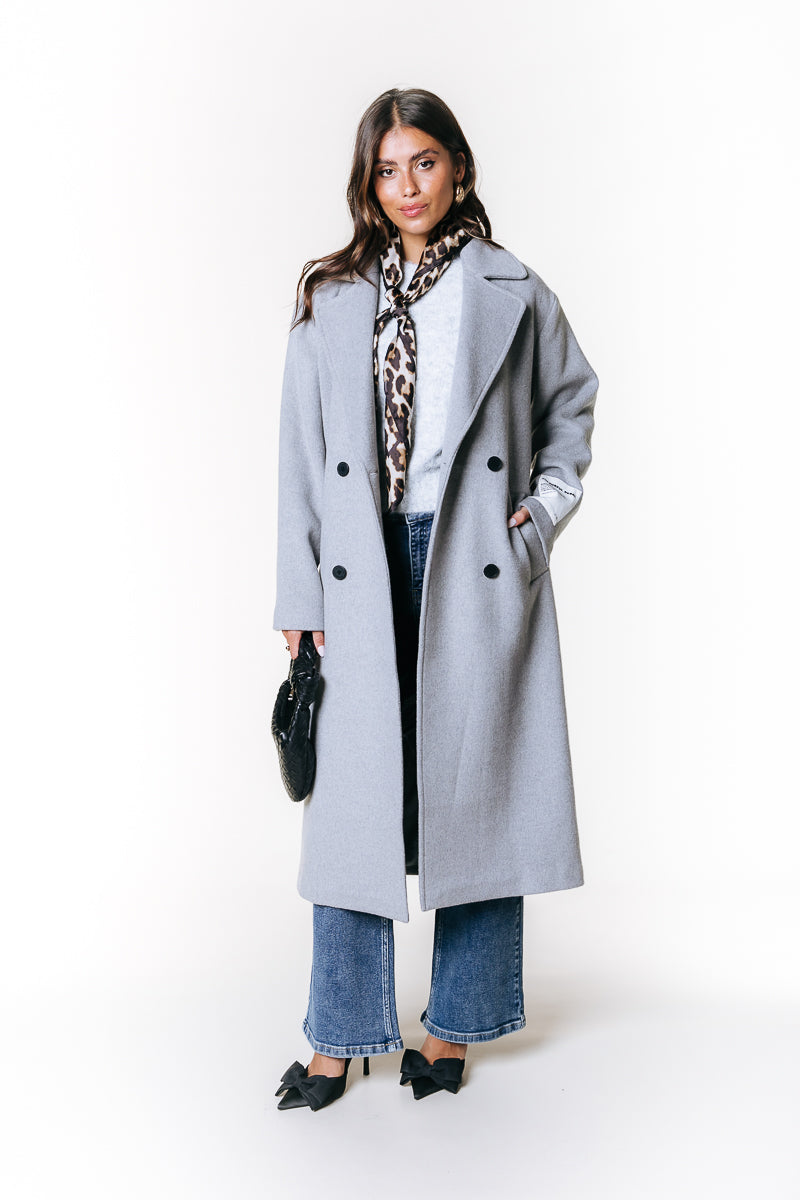 Zania Wool Long Coat | Light grey melange