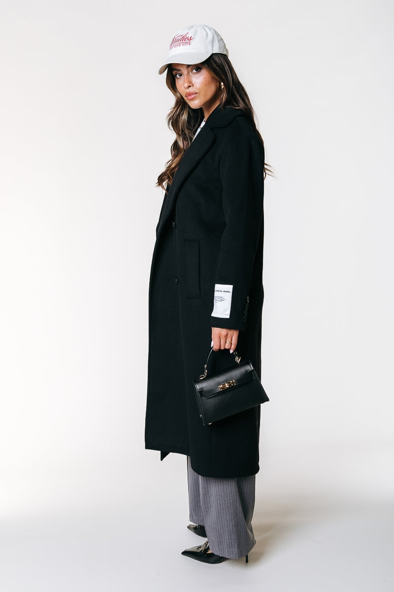 Zania Wool Long Coat | Black