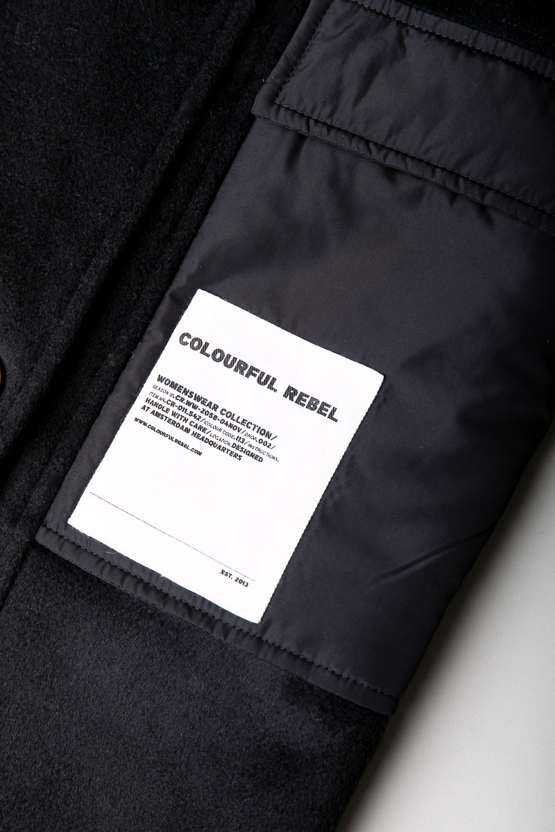 Ada Contrast Wool Long Coat | Black