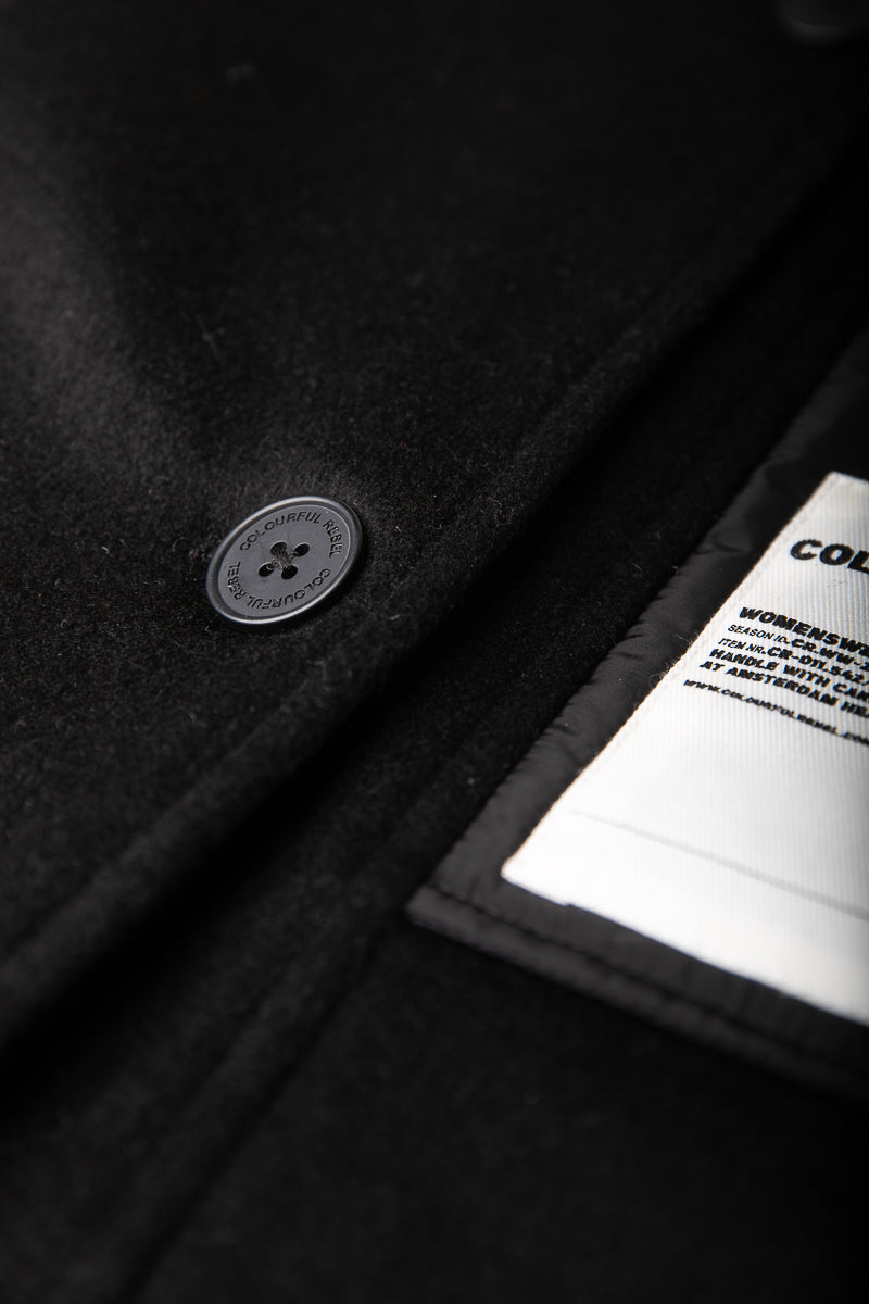 Ada Contrast Wool Long Coat | Black