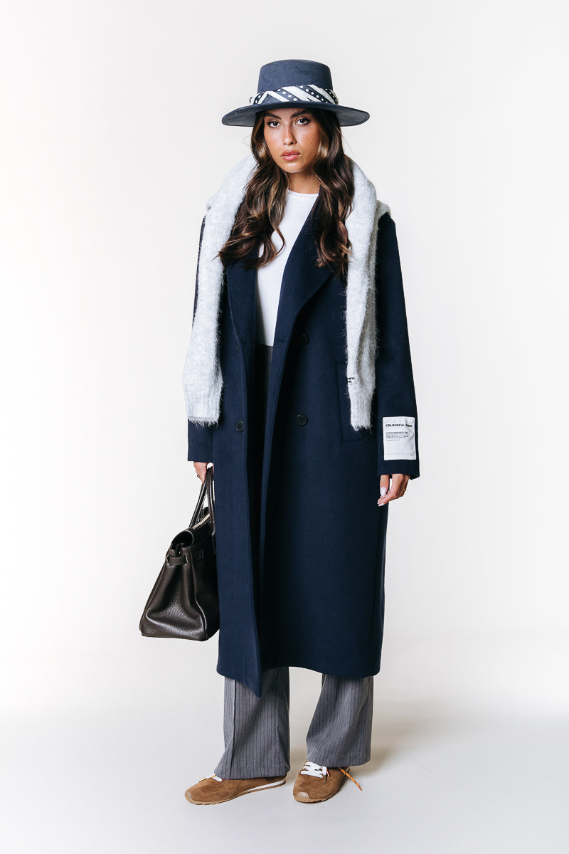 Zania Wool Long Coat | Navy