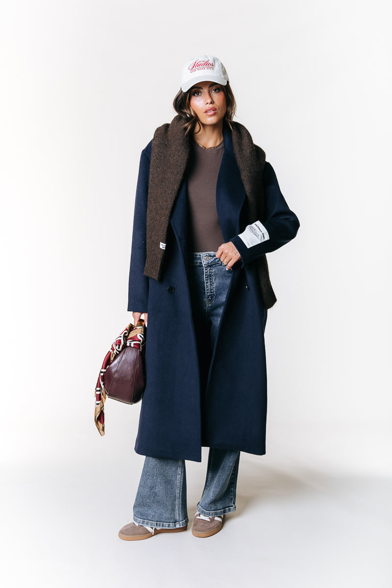 Zania Wool Long Coat | Navy
