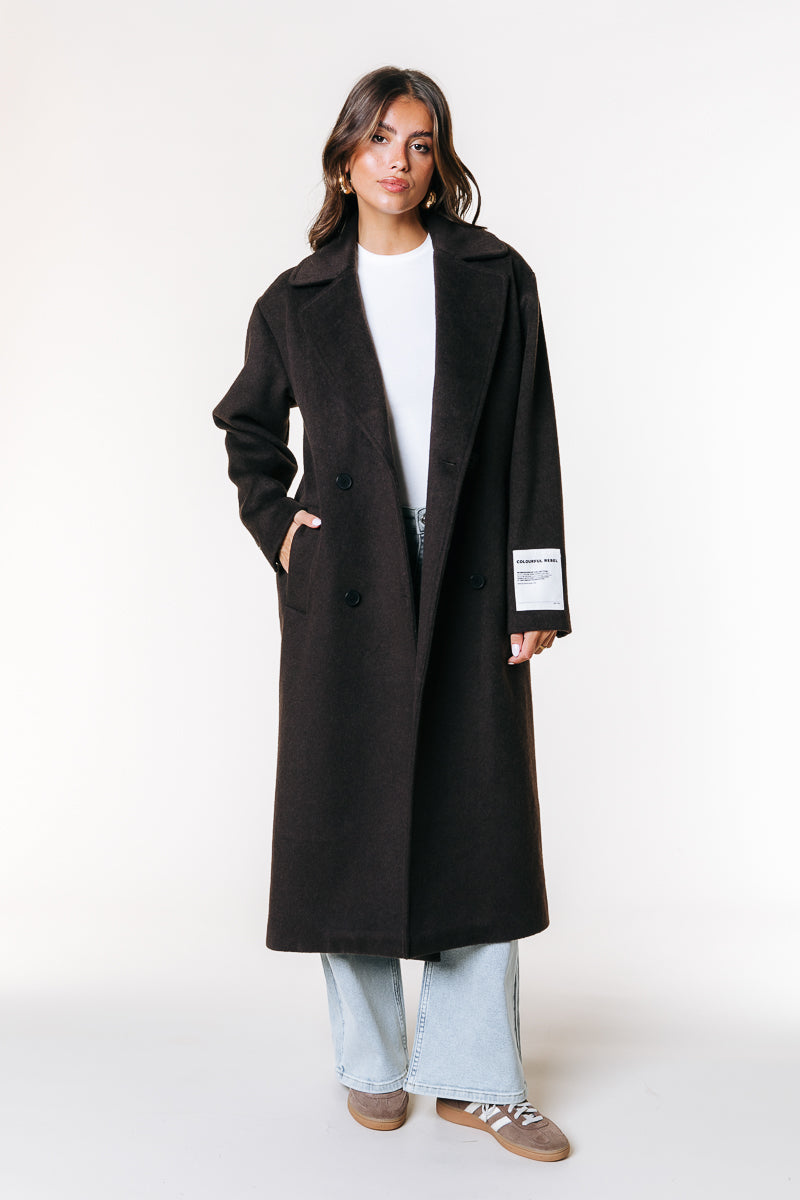 Zania Wool Long Coat | Brown