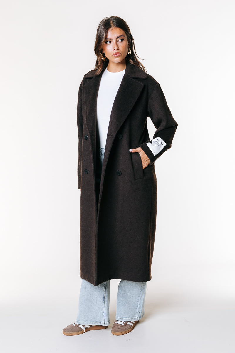 Zania Wool Long Coat | Brown