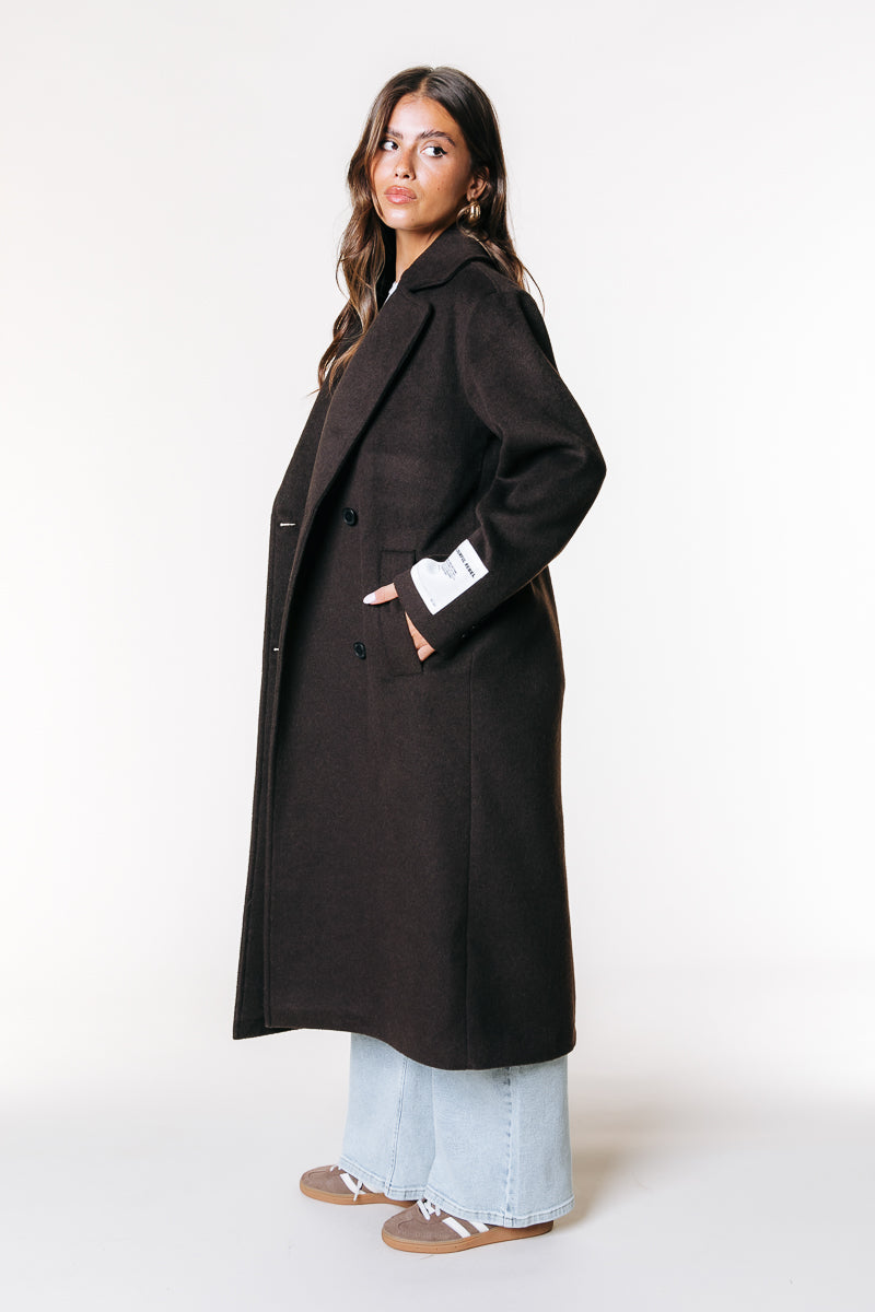 Zania Wool Long Coat | Brown