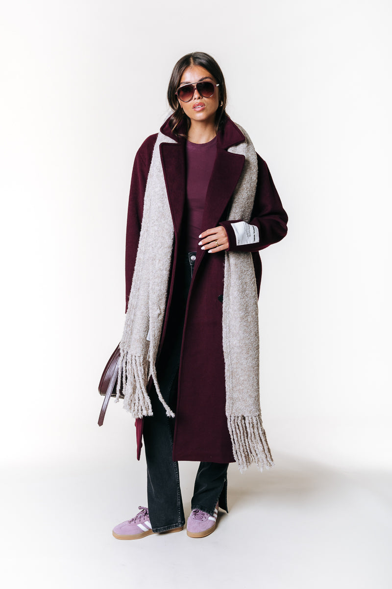 Zania Wool Long Coat | Burgundy