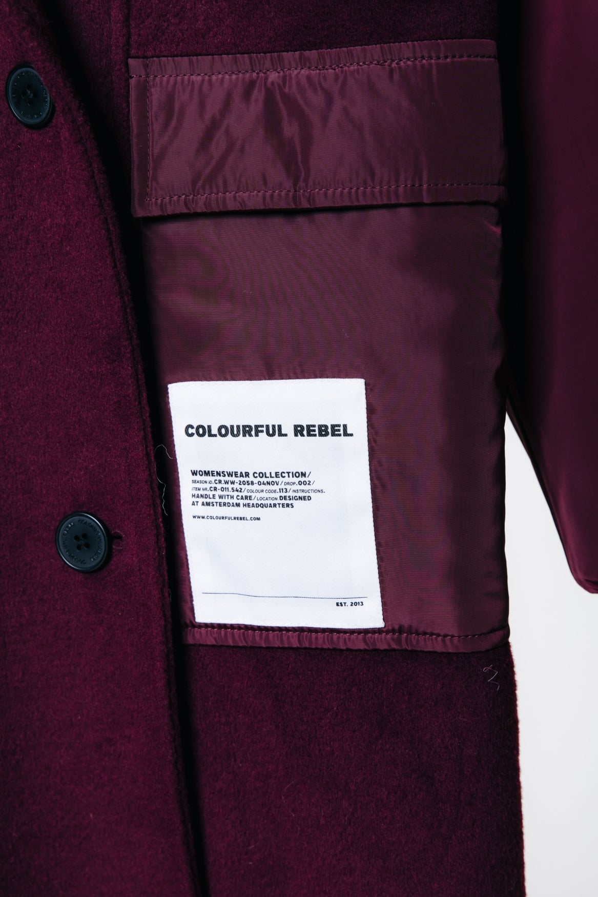 Ada Contrast Sleeve Long Coat | Bordeaux