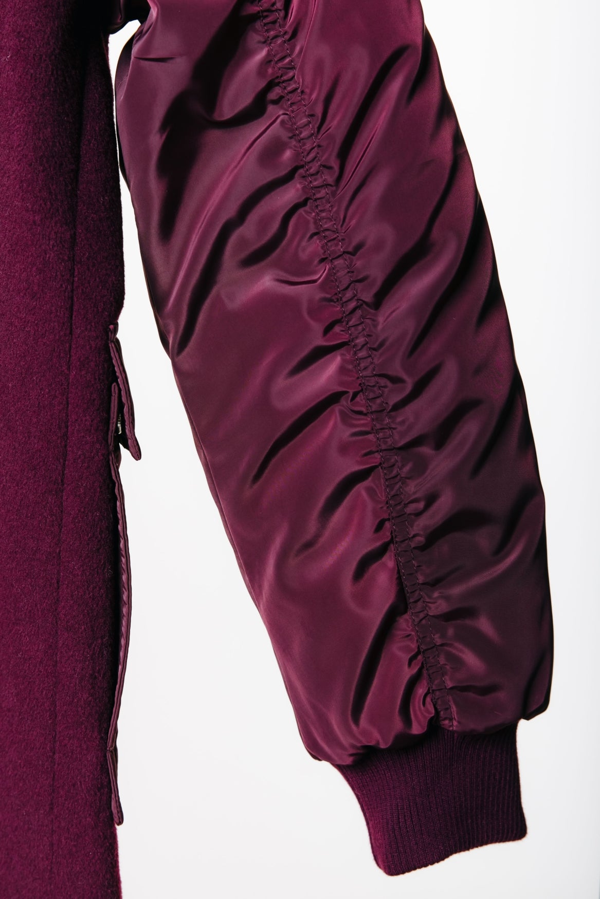 Ada Contrast Sleeve Long Coat | Bordeaux