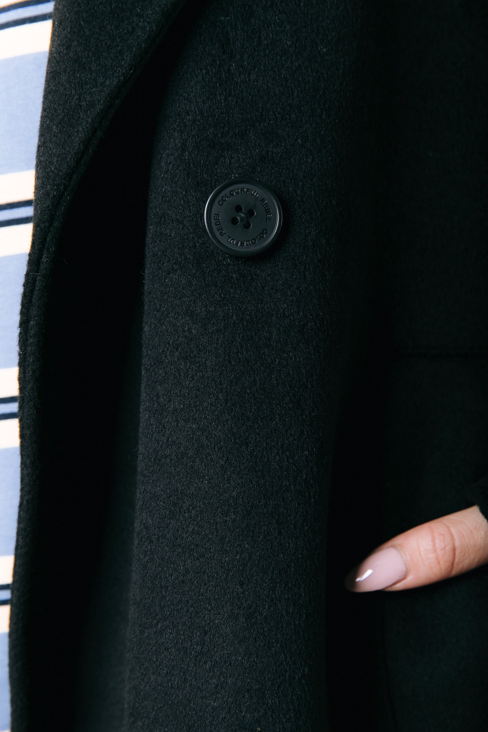 Zania Fringe Wool Long Coat | Black