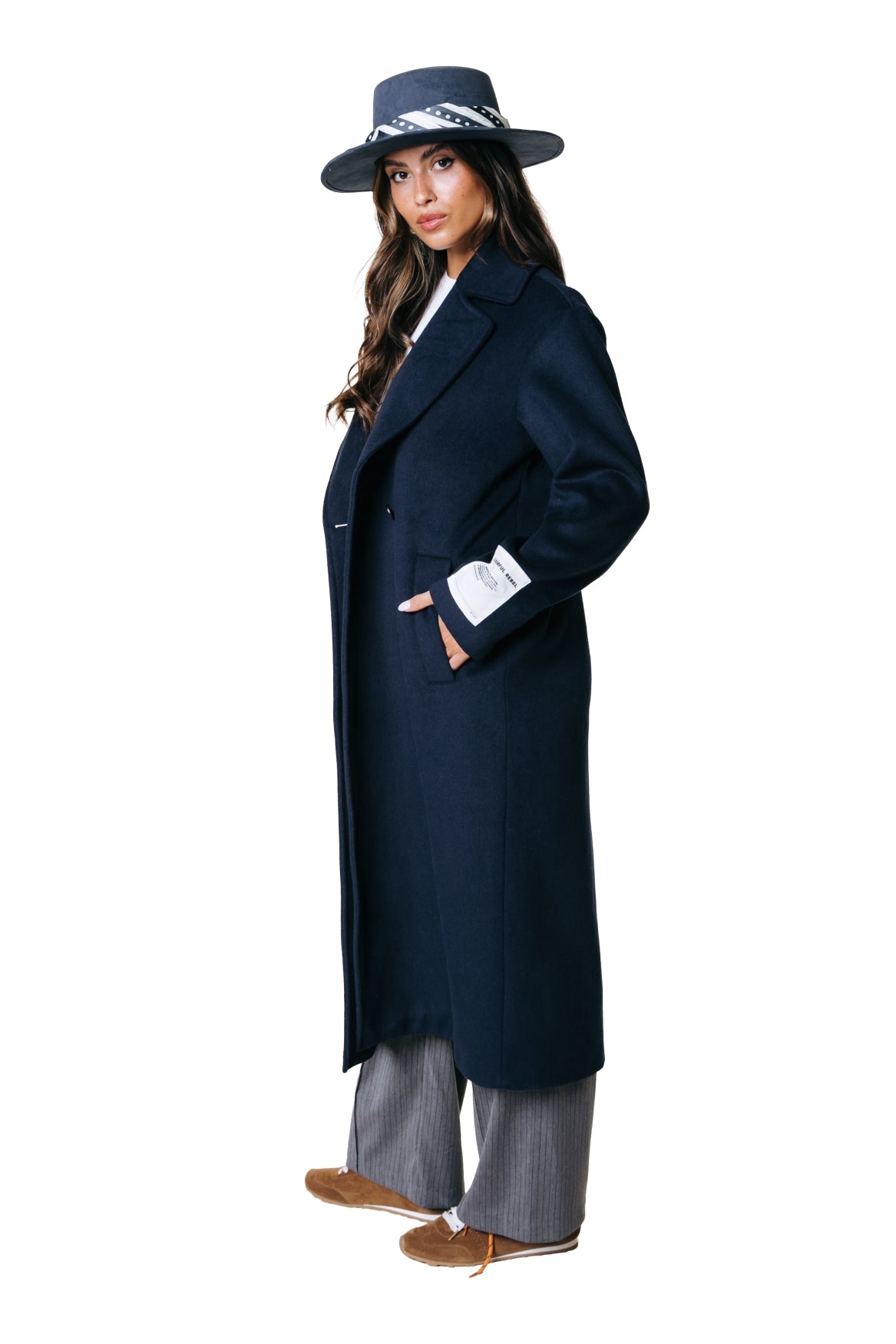 Zania Wool Long Coat | Dark Navy