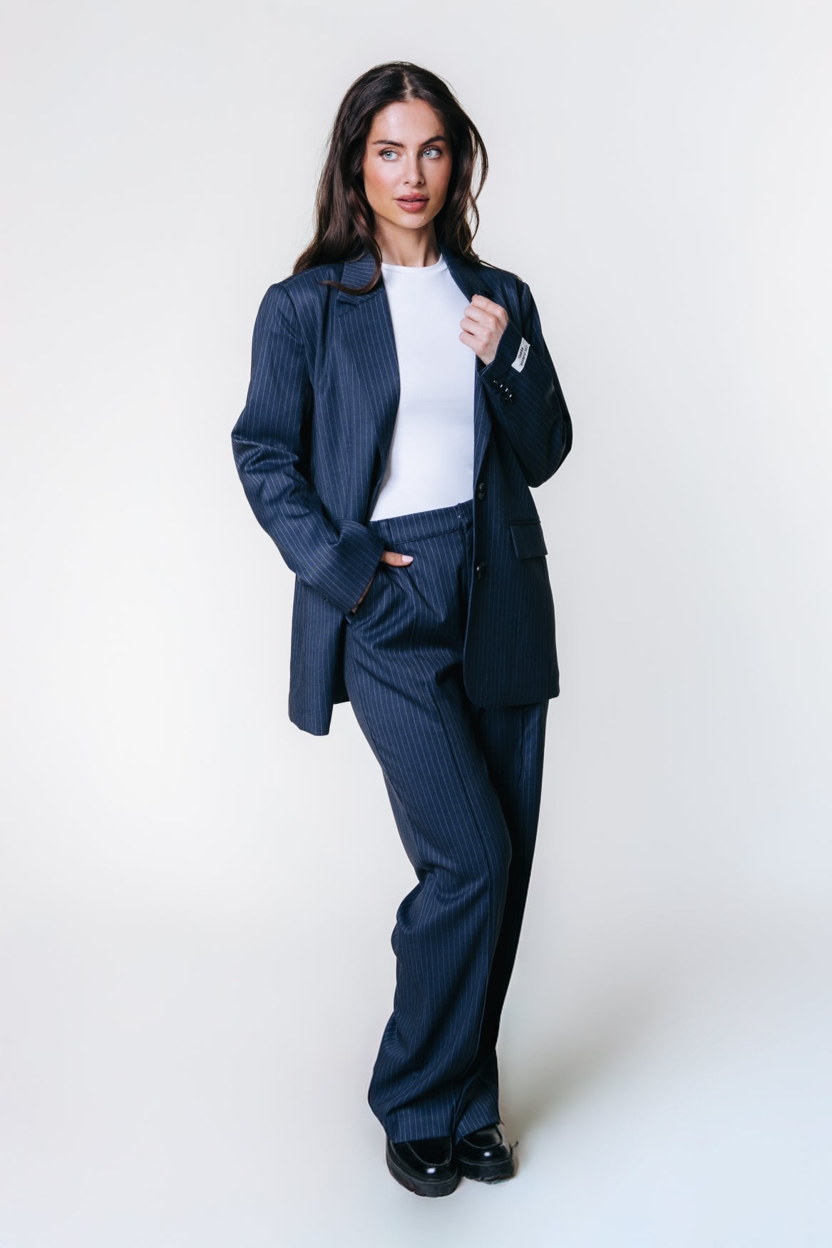 Rus Pinstripe Straight Pants | Dark blue