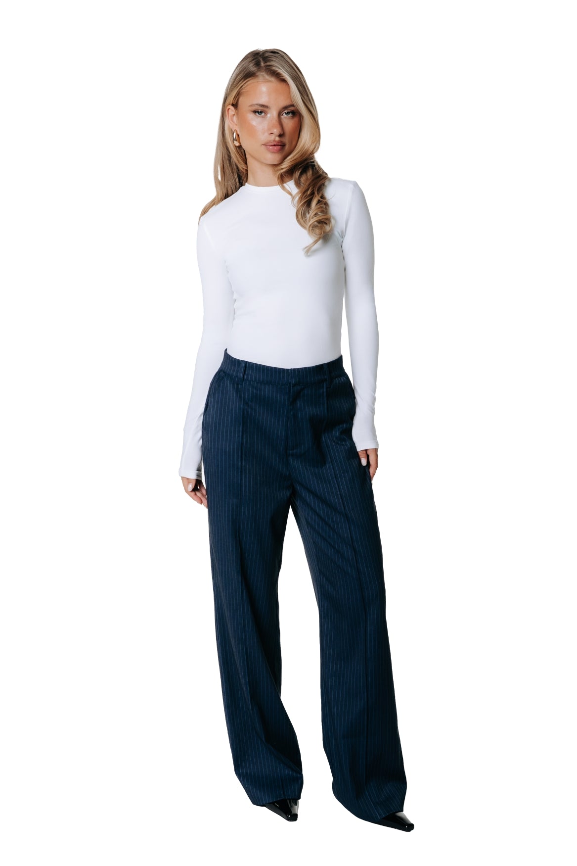 Rus Pinstripe Straight Pants | Dark blue